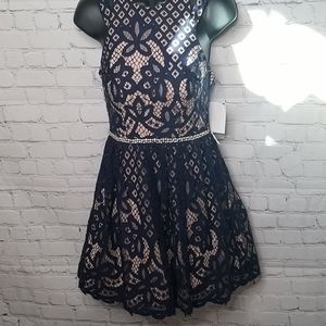 Jodi Kristopher dress navy blue lace overlay Size 3